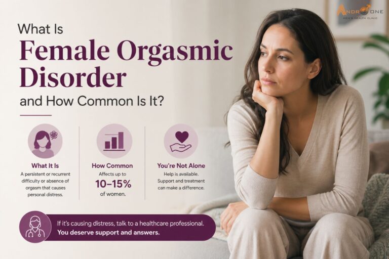 Female Orgasmic Disorder is a condition where a woman has difficulty or cannot reach orgasm even with sufficient sexual stimulation. It is relatively common, but exact numbers vary due to underreporting and different studies.